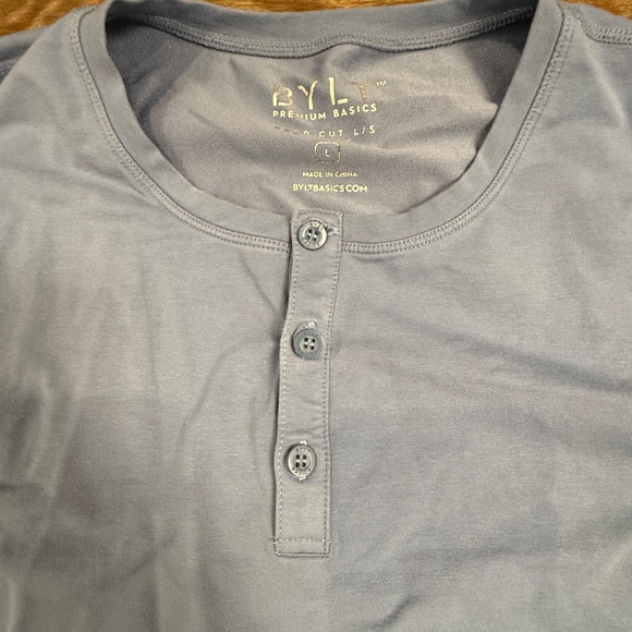 BYLT Henley Drop-Cut Long Sleeve, Blue, Fall, FAIR CONDITION, Size L - Picture 9 of 13